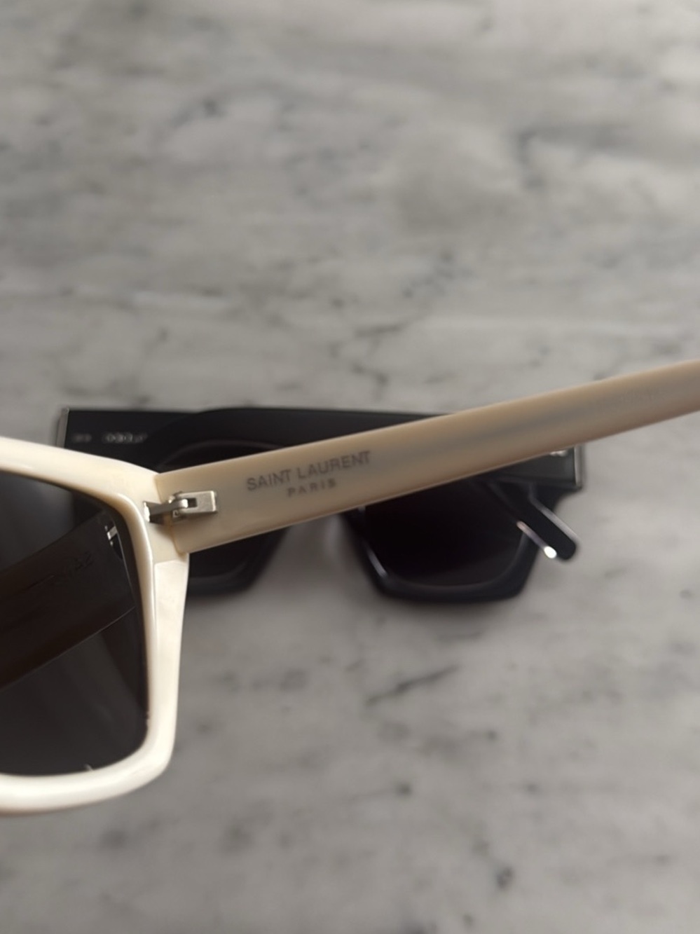 Saint Laurent Cream Rectangular Sunglasses with Dark Lenses